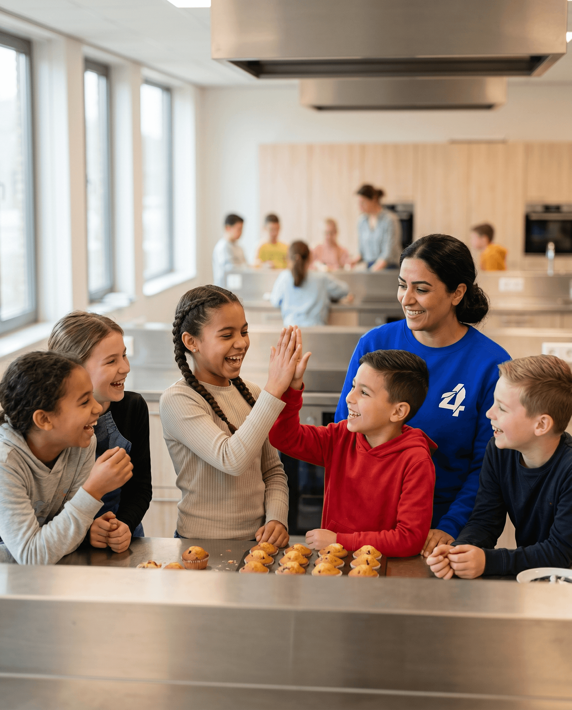 Kinderen vieren samen het einde van een blok