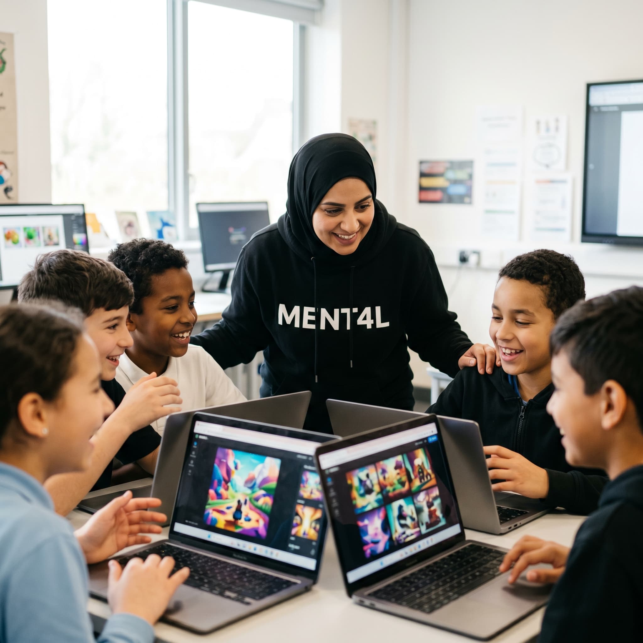 Kinderen tijdens AI-kunst maken