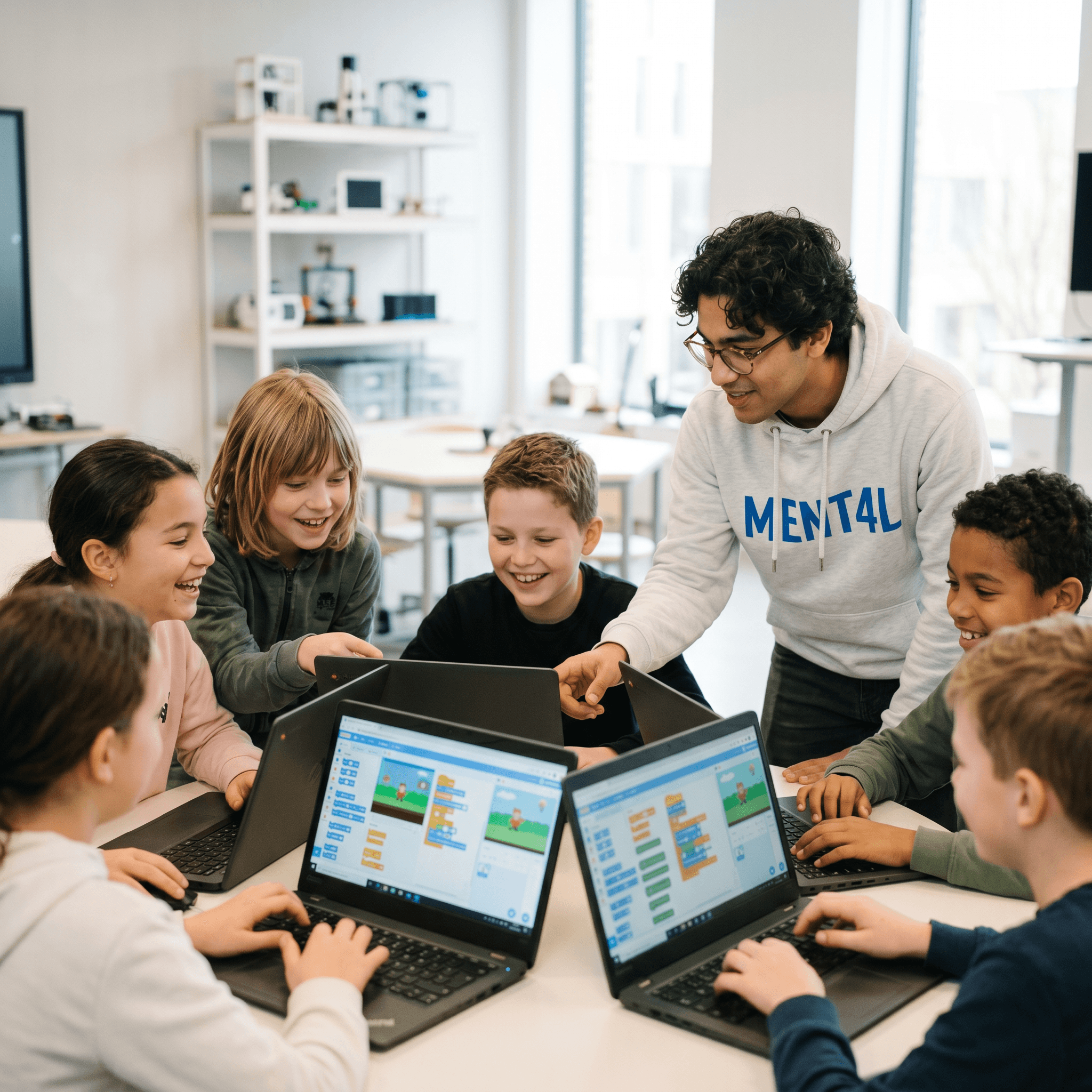Kinderen tijdens Game maken